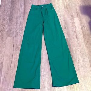 H&M high waisted wide legged green jeans *they are a bit greener in person*.